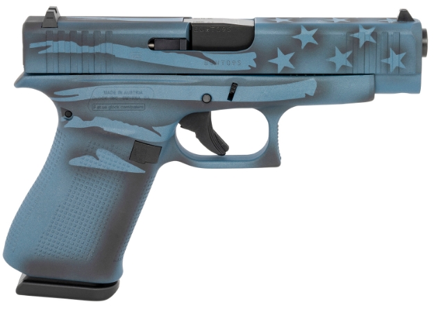 Picture of Glock G48 Compact 9Mm Luger 4.17" Glock Marksman Barrel 10+1, Blue Titanium Flag Cerakote Slimeline Frame & Slide, Textured Beavertail Grip, Reversible Mag. Catch, Safe Action Trigger