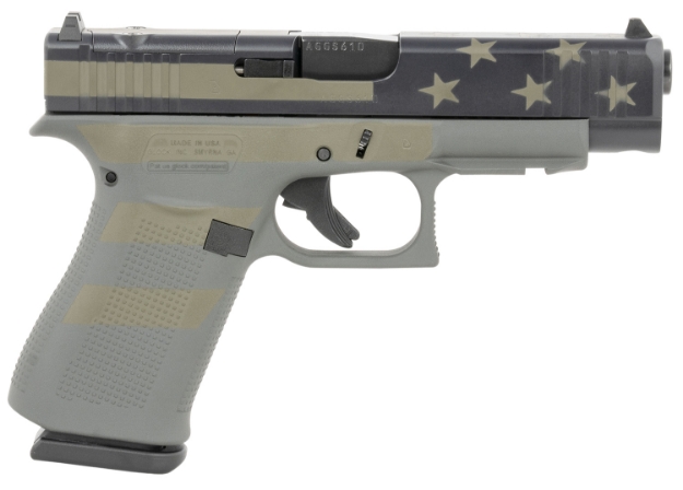 Picture of Glock Ua4850204frmos-Op G48 Compact Mos 9Mm Luger Caliber With 4.17" Barrel, 10+1 Capacity, Overall Operator Flag Cerakote Finish, Rough Textured Interchangeable Backstraps Grip 