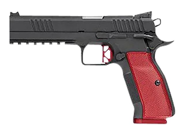 Picture of Dan Wesson Dwx 9Mm Luger 19+1 4.95", Black Steel Frame W/Picatinny Accessory Rail & Beavertail, Serrated Steel Slide, Red Aluminum Grips, Red Flat K-Style Trigger, Fiber Optic Sight 