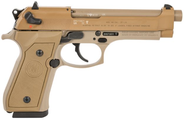 Picture of Beretta Usa M9 Da/Sa 22 Lr 15+1 4.90", Fde, Open Slide, Aluminum Frame, Checkered Polymer Grip, Decocker Safety 