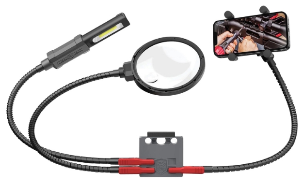 Picture of Real Avid Smart Mount Quick-Connect, Includes Magnifying Glass, 180 Lumen Work Light, Cell Phone Holder 