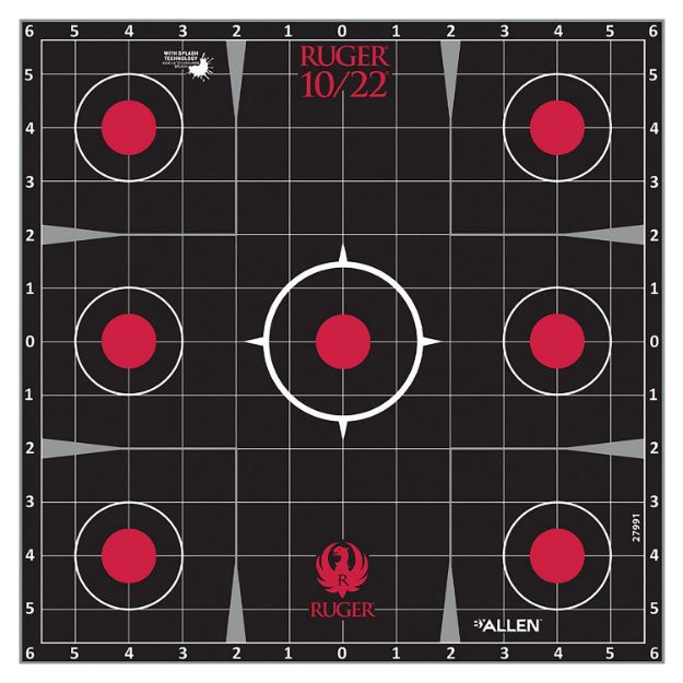 Picture of Allen Ruger 10/22 Splash Adhesive Target Kit Self-Adhesive Paper 17.5" X 13.5" Black/Red Includes 3 Paper Targets 