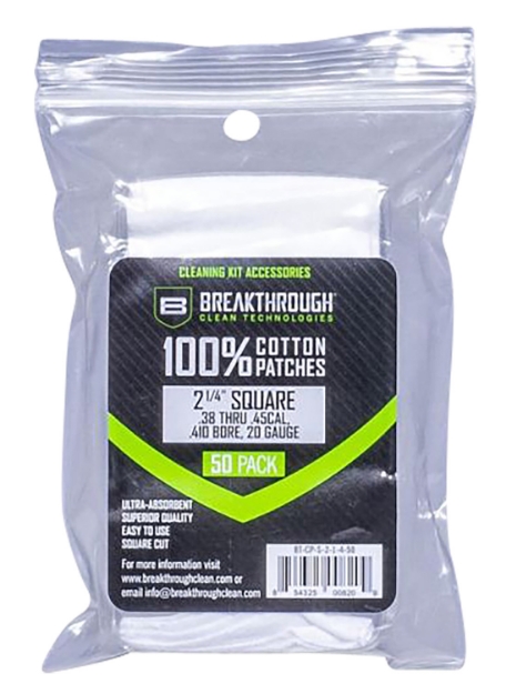 Picture of Breakthrough Clean Btcps21/450 Square Cleaning Patches 100% Cotton 50 Pack For .38-.45 Cal & .410-20 Gauge 