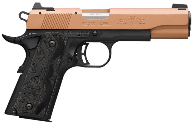 Picture of Browning 1911 Black Label 22 Lr 10+1 3.25" Matte Black Steel Barrel, Copper Cerakote Serrated Aluminum Slide, Polymer Frame W/Beavertail, Matte Black Receiver Black Laminate Wood Grips 