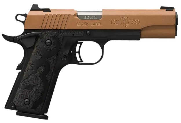 Picture of Browning 1911 Black Label Full Size 380 Acp 10+1 4.25" Matte Stainless Steel Barrel, Copper Cerakote Serrated Slide Matte Black Polymer Frame W/Beavertail, Black Laminate Wood Grips 