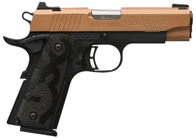 Picture of Browning 1911 Black Label Compact 380 Acp 10+1 3.63" Matte Black Barrel, Copper Cerakote Serrated Aluminum Slide, Matte Black Polymer Frame W/Beavertail, Black Laminate Wood Grips 