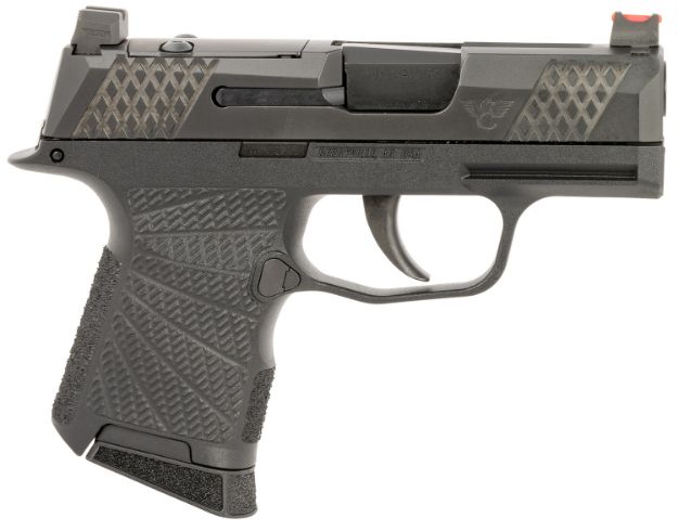 Picture of Wilson Combat P365 9Mm Luger 10+1 (2) 3.10", Black, Rmrsc Optic Cut Slide With X-Tac Pattern Serrations, Polymer Frame, Sunburst Grips, Optic Height Fiber Optic Sights, Standard Trigger