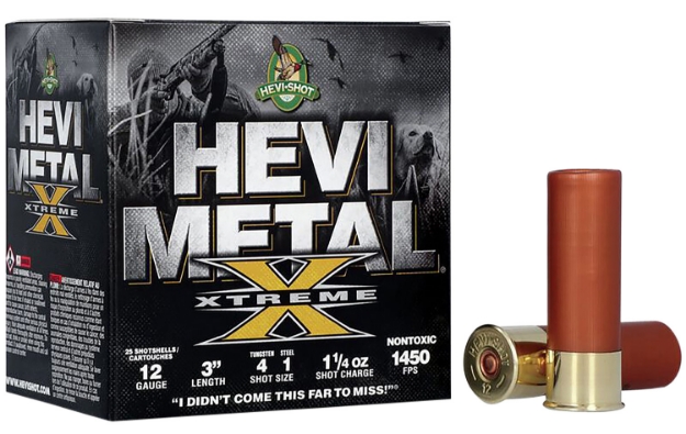 Picture of Hevi-Shot Metal Xtreme Waterfowl 12 Gauge 3" 1 1/4 Oz Steel, Tungsten 4 & 1 Shot 25 Per Box/ 10 Cs 