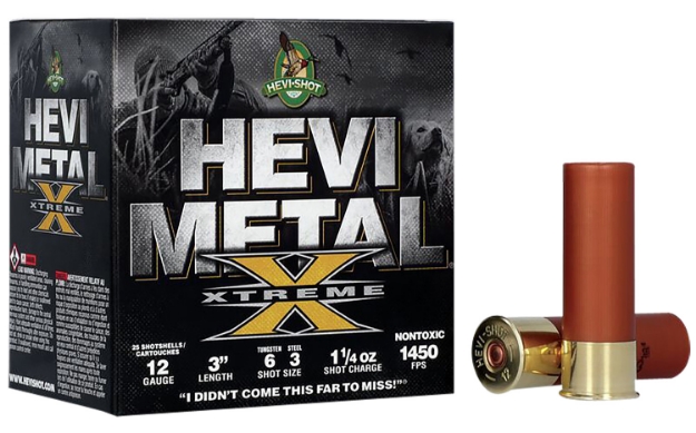 Picture of Hevi-Shot Metal Xtreme Hevi-Metal 12 Gauge 3" 1 1/4 Oz Steel, Tungsten 6 & 3 Shot 25 Per Box/ 10 Cs 