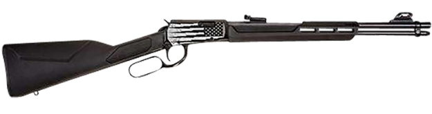 Picture of Rossi Rio Bravo Lever Action 22 Lr 15+1 18" Round Barrel, Black, Polished Lightning Us Flag Engraved Rec, Synthetic Stock, Fiber Optic Sights 