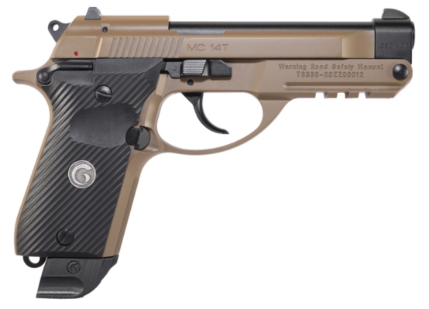 Picture of Eaa Girsan Mc 14T Solution Compact 380 Acp 13+1 4.50" Black Steel Tip-Up Barrel, Flat Dark Earth Serrated Slide & Aluminum Frame W/Accessory Rail, Black Checkered Polymer Grip Ambidextrous 