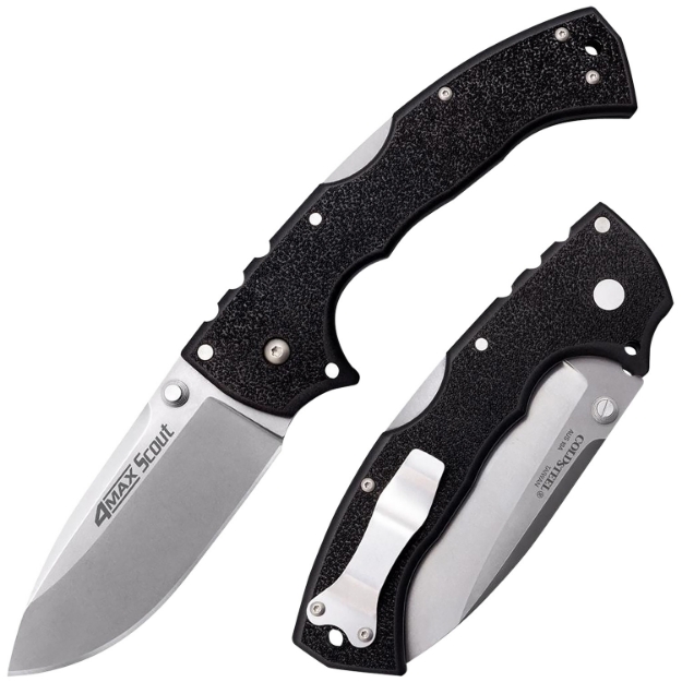 Picture of Cold Steel 4-Max Scout 4" Folding Drop Point Plain Stonewashed/6" Black Griv-Ex Handle Includes Belt Clip 