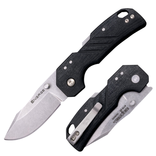 Picture of Cold Steel Engage 2.50" Folding Clip Point Plain Satin 4116 Ss Blade/4.11" Black Gfn Handle Includes Belt Clip 