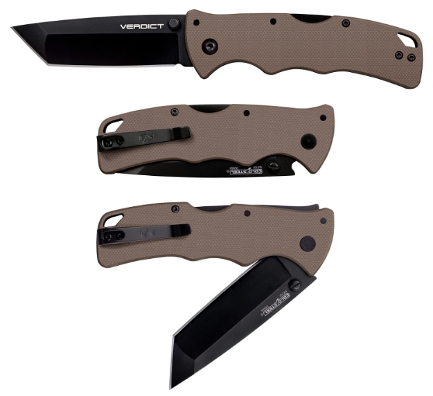 Picture of Cold Steel Verdict 3" Folding Tanto Plain Black Matte Aus-10A Ss Blade/Brown G10 Handle Includes Belt Clip 