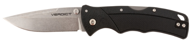 Picture of Cold Steel Verdict 3" Folding Clip Point Plain Stonewashed 4116 Ss Blade/Black Gfn Handle Includes Belt Clip 