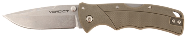 Picture of Cold Steel Verdict 3" Folding Spear Point Plain Stonewashed 4116 Ss Blade/Brown Gfn Handle Includes Belt Clip 