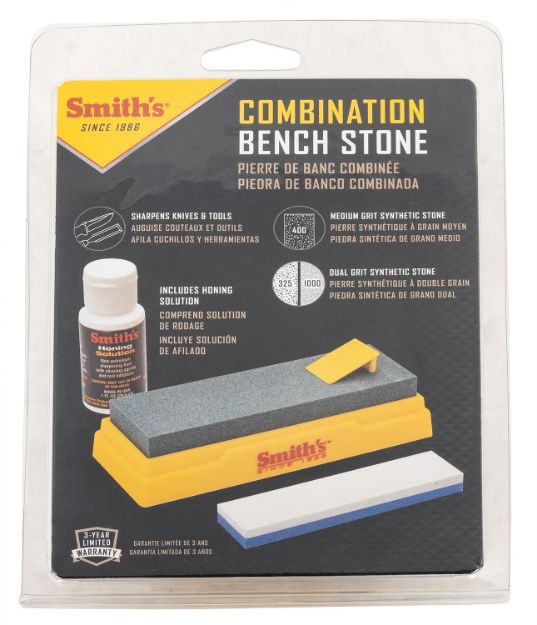 Picture of Smiths Products Combination Bench Stone Gray/Yellow Synthetic Stone Includes Honing Oil 