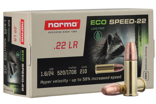 Picture of Norma Ammunition Dedicated Precision Ecospeed 22 Lr 24 Gr Copper Plated, Zinc Core 50 Per Box/ 100 Cs 