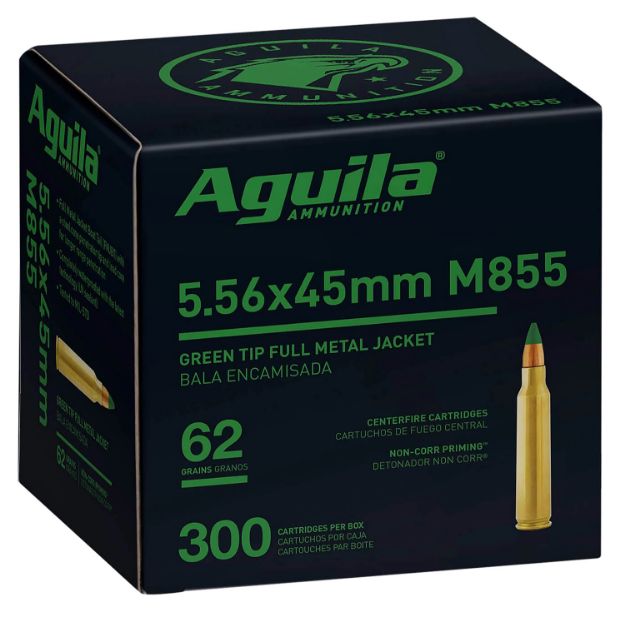 Picture of Aguila Green Tip M855 5.56X45mm Nato 62 Gr Full Metal Jacket Boat-Tail (Fmjbt) 300 Per Box/ 4 Cs 