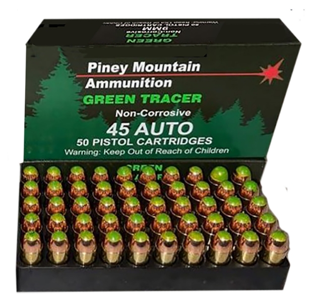 Picture of Piney Mountain Ammunition Green Tracer Non Corrosive 45 Acp 225 Gr Full Metal Jacket (Fmj) 20 Per Box/ 10 Cs 