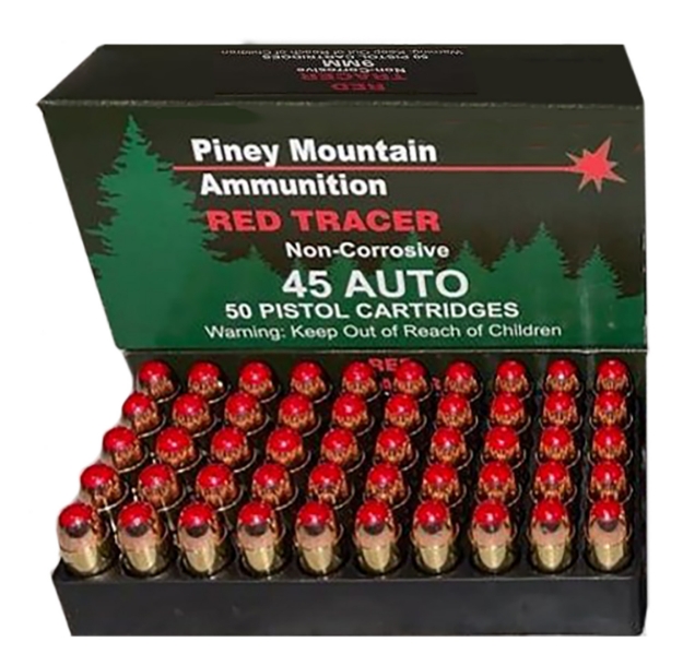 Picture of Piney Mountain Ammunition Red Tracer Non Corrosive 45 Acp 225 Gr Full Metal Jacket (Fmj) 20 Per Box/ 10 Cs 