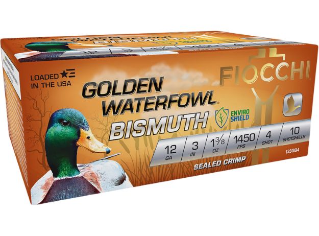 Picture of Fiocchi Golden Waterfowl Bismuth 12 Gauge 3" 1 3/8 Oz 4 Shot 10 Per Box/ 10 Cs 