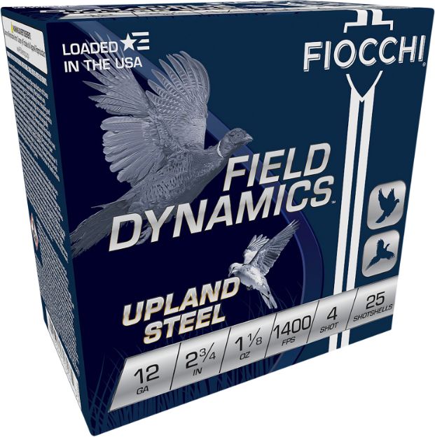 Picture of Fiocchi Field Dynamics Upland Steel 12 Gauge 2.75" 1 1/8 Oz 4 Shot 25 Per Box/ 10 Cs 