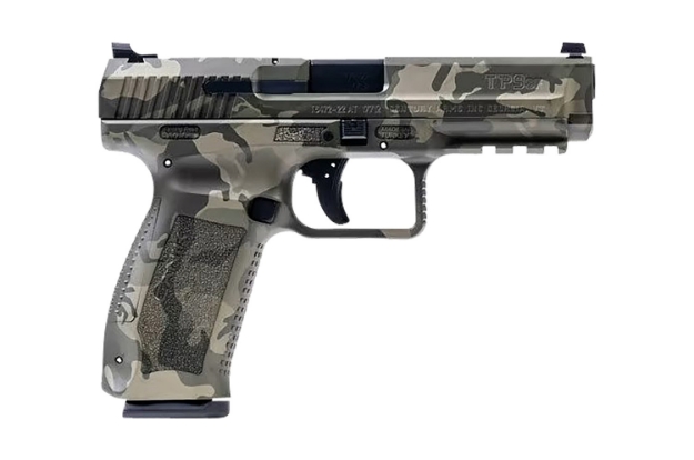 Picture of Canik Tp9sf 9Mm Luger 18+1 (2) 4.46", Woodland Camo, Picatinny Rail Frame With Interchangeable Backstrap, Fiber Optic Sights, Includes Holster 