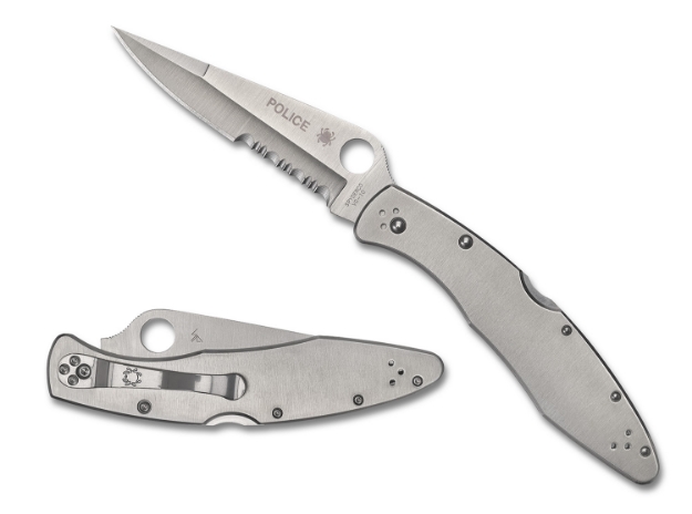 Picture of Spyderco Police 4.13" Folding Plain Satin Vg-10 Ss Blade/Satin Stainless Steel Handle Includes Pocket Clip 