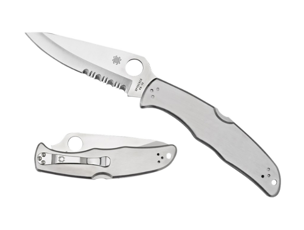 Picture of Spyderco Endura 4 3.85" Folding Plain Satin Vg-10 Ss Blade/Satin Stainless Steel Handle Includes Pocket Clip 