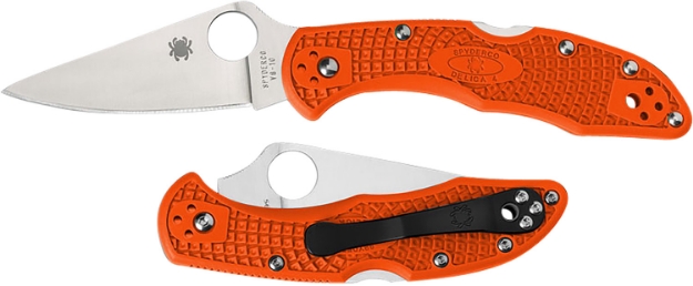 Picture of Spyderco Delica 4 Lightweight 2.88" Folding Plain Satin Vg-10 Ss Blade/Orange Bi-Directional Texturing Frn Handle Includes Pocket Clip 