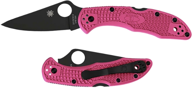 Picture of Spyderco Delica 4 Lightweight 2.90" Folding Plain Black Ticn Cpm S30v Ss Blade/Pink Textured W/Black Accents Frn Handle Includes Pocket Clip 