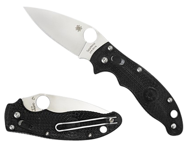 Picture of Spyderco Manix 2 Lightweight 3.37" Folding Plain Satin Cts Bd1 Ss Blade/Black Bi-Directional Texturing Frcp Handle Includes Pocket Clip 