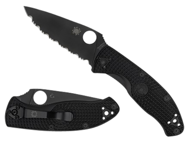 Picture of Spyderco Tenacious Lightweight 3.39" Folding Plain Black Oxide 8Cr13mov Ss Blade/Black Bi-Directional Texturing Frn Handle Includes Pocket Clip 