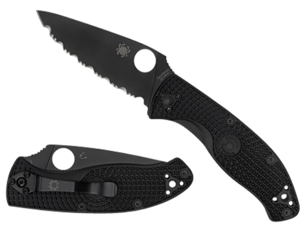 Picture of Spyderco Tenacious Lightweight 3.39" Folding Part Serrated Black Oxide 8Cr13mov Ss Blade/Black Bi-Directional Texturing Frn Handle Includes Pocket Clip 