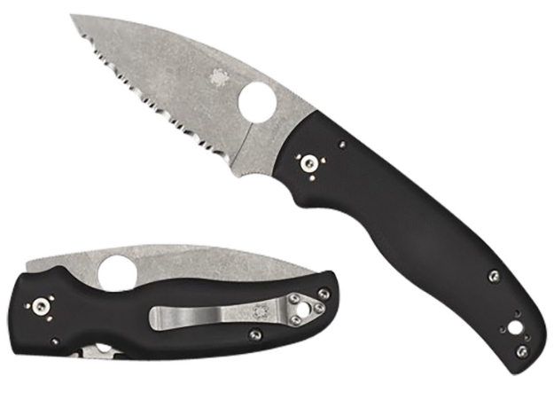 Picture of Spyderco Shaman 3.58" Folding Serrated Stonewashed Cpm S30v Ss Blade/ Black Textured G10 Handle Includes Pocket Clip 