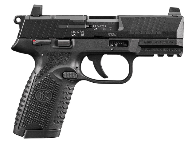 Picture of Fn 502 Mrd Full Size 22 Lr 10+1 4" Black Target Crown Steel Barrel/Black Pvd Optic Ready/Serrated Slide/Black Polymer Frame W/Accessory Rail/Black Textured Polymer Grips Ambidextrous 