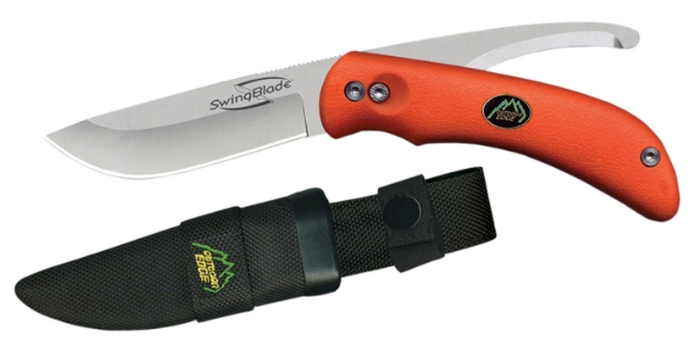 Picture of Outdoor Edge Swingblade 3.60"/3.20" Folding Skinning/Gutting Plain Aichi Aus8 Ss Blade Blaze Orange Tpr Handle 