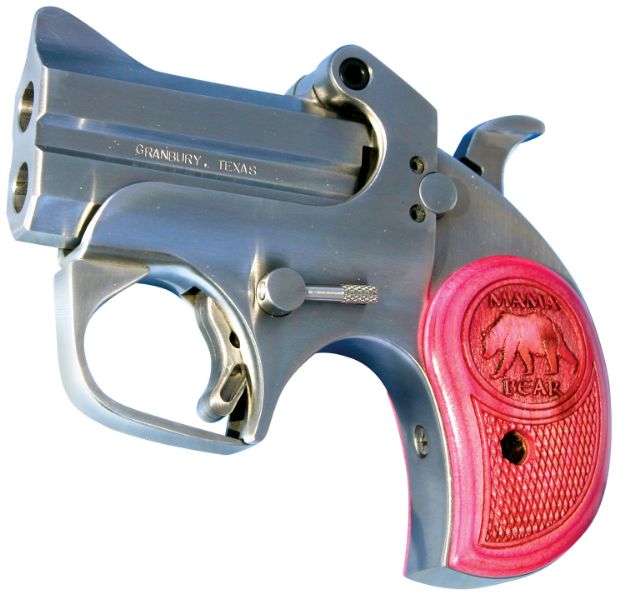 Picture of Bond Arms Mama Bear 357 Mag/38 Special 2Rd 2.50" Stainless Steel Double Barrel & Frame, Auto Extractors & Rebounding Hammer, Blade Front/Fixed Rear Sights, Pink Wood Grip, Manual Safety 