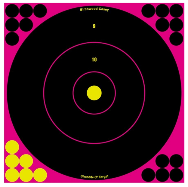 Picture of Birchwood Casey Shoot-N-C Reactive Target Black/Pink Self-Adhesive Paper Air Rifle/Rifle Pink 5 Targets Includes Pasters 