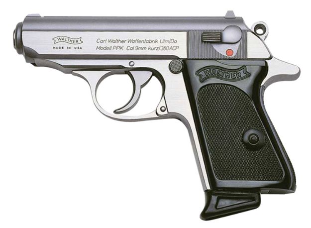 Picture of Walther Arms Ppk 380 Acp 6+1 3.30" Stainless Steel Barrel, Matte Stainless Serrated Slide & Zinc Alloy Frame W/Beavertail, Black Polymer Grips Right Hand 