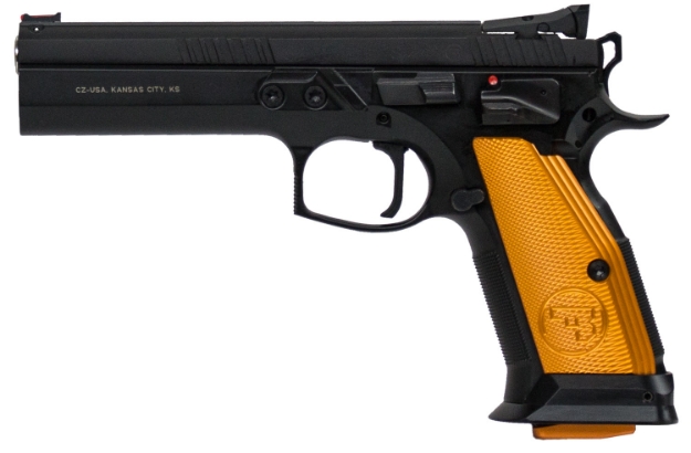 Picture of Cz-Usa Cz 75 Tactical Sport 9Mm Luger 5.40" 20+1 Overall Black Finish With Inside Railed Steel Slide, Orange Aluminum Grip & Non-Titled Barrel 