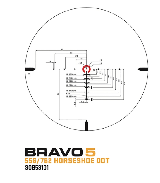 Picture of Sig Sauer Electro-Optics Bravo 5 Battle Sight Black Anodized Red Horseshoe Dot 5.56/7.62 Illuminated Reticle 