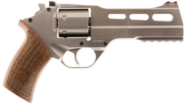 Picture of Chiappa Firearms Rhino 50Sar *Ca Compliant 357 Mag 6 Shot 5" Nickel-Plated Steel Barrel & Cylinder, Nickel-Plated Aluminum Frame & Barrel Shroud, Picatinny Rail, Walnut Grip 