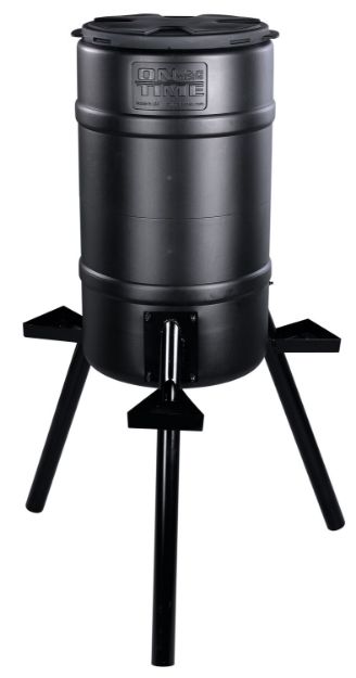 Picture of On Time Buckeye Gravity Feeder Made Of Polyethylene With 200 Lbs Capacity, 2" Metal Legs, 3 Feeding Stations, Removable Lid & Accepts All Types Of Feed 