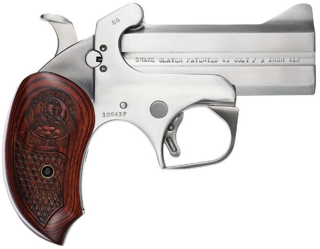 Picture of Bond Arms Snakeslayer Original 45 Colt (Lc)/410 Gauge 20Rd 3.50" Barrel, Stainless Metal Finish, Blade Front/Fixed Rear Sights, Rosewood Grip, Removeable Trigger Guard, Manual Safety 