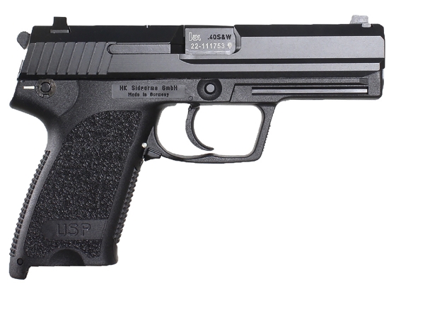 Picture of Hk Usp V1 Sa/Da 45 Acp Caliber With 4.41" Barrel, 12+1 Capacity, Overall Black Finish, Serrated Trigger Guard Frame, Serrated Steel Slide & Polymer Grip Includes 2 Mags 