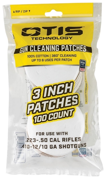 Picture of Otis All Caliber Cleaning Patches Multi-Caliber 3" Cotton 100 Per Pkg 