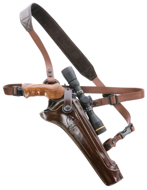 Picture of Galco Kodiak Hunter Chest Holster Havana Brown Leather Shoulder/Torso Strap Fits S&W N Frame Fits Ruger Blackhawk 7.50" Right Hand 