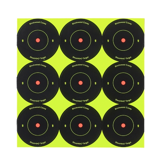 Picture of Birchwood Casey Shoot-N-C Self-Adhesive Paper Air Rifle/Rifle Black/Yellow 9- 2" Bullseye Includes Pasters 12 Pk 